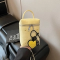 Pale yellow wrinkled leather mini tote bag with heart charm and silver chain strap - Yellow with Pendant