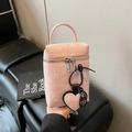 Pink quilted box-shaped mini bag with heart pendant and silver dual metal zippers - Pink with Pendant