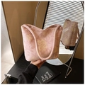 Pink floral tote bag in minimalist style with large flower patterns and thick handles - Pink