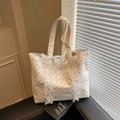 Bolso tote de lunares con un lazo de encaje blanco y volantes para un estilo dulce - Blanco Roto