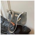 Blue denim Y2K underarm bag with silver leather trim and pearl heart charms - Blue and Silver