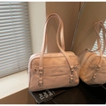 Bolso tote minimalista de cuero PU rosa claro con bordado y correas con anilla D - Rosa