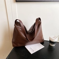 Large dark brown woven hobo shoulder bag with textured finish for daily office use - Brown