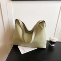 Light green woven tote bag with cross-stitch texture and matching shoulder strap - Green