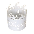 Portavelas navideño blanco con diseño calado de renos, copos de nieve y estrellas - Blanco