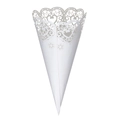 Laser cut white paper wedding petal cone with hollow heart and floral patterns - White