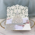 Elegant laser cut wedding invitation set with silver glitter princess silhouette cover - Silver Glitter