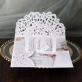 3D laser-cut white wedding invitation featuring pink floral designs and romantic pop-up couple - White