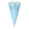 Laser-cut light blue paper confetti cone with elegant lace heart pattern for wedding party - Light Blue