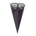 Elegant black laser-cut lace paper cone for wedding petals and confetti - Black