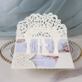 3D Lasergeschnittene Hochzeitskarte mit Pop-up-Rosenbogen und Silhouetten-Motiv - Elfenbein