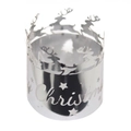 Photophore de Noël en acier argenté avec motifs de rennes et d'étoiles ajourés - Argent Miroir