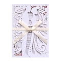 Προσκλητήριο γάμου laser cut με σιλουέτα νύφης γαμπρού και κρεμ σατέν κορδέλα - Λευκό