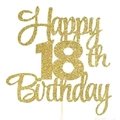 Sparkling gold glitter Happy 18th Birthday cake topper with elegant wooden stick - Happy 18th Birthday Style (插牌-37)