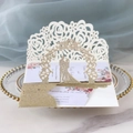 3D laser-cut wedding invitation with gold glitter rose patterns and silhouette design - Light Gold Glitter