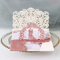 Élégant kit d'invitation de mariage 3D découpé au laser avec paillettes or rose et fleurs - Rose Pailleté