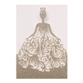 Detail of champagne gold laser-cut wedding invitation featuring a glittery bridal silhouette - Light Gold Glitter