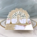3D-Laser-Hochzeitseinladung aus goldenem Glitzer mit Rosen und Paar-Silhouette - Hellgold Glitzer