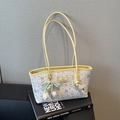 Sac à bandoulière crème minimaliste avec bordure jaune et imprimés de chiens - Jaune