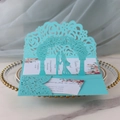Sky blue 3D laser-cut wedding invitation with pop-up silhouette on marble background - Tiffany Blue