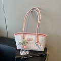 Sac fourre-tout blanc cassé avec motif chiot rose et breloque en perles élégante - Rose