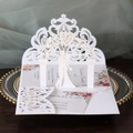 Elegant 3D laser-cut lace wedding invitation set with pearl paper on a silver tray - White