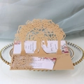 Golden laser cut 3D wedding invitation featuring a romantic couple silhouette and floral design - Beige Gold