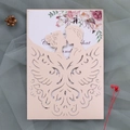 Detailed laser-cut wedding invitation featuring a bride and groom silhouette in champagne - Nude Pink