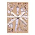 Detailed laser-cut lavender wedding invitation with intricate heart pattern and ribbon - Beige Gold