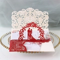 Elegant 3D laser cut wedding invitation with red glitter bride and groom silhouette - Glitter Red
