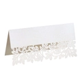 Detailed laser-cut leaf pattern on white pearlescent paper wedding place cards - Ivory