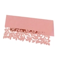 Pink laser-cut pearl paper wedding place card with elegant hollow floral leaf patterns - Pink
