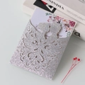 Laser cut silver glitter wedding invitation with elegant bride and groom silhouette - Silver