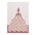 Détail d'invitation de mariage rose pailleté avec silhouette de robe découpée au laser - Rose Pailleté