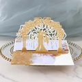 Elegante goldene 3D-Hochzeitseinladung mit lasergeschnittenen Rosen und Pop-up-Paar - Glitzer Goldgelb