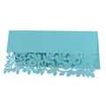 Detailed laser-cut leaf patterns on light blue glitter paper place card for table settings - Tiffany Blue