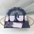 3D laser cut wedding invitation with navy blue floral arch and couple silhouette - Magic Blue