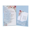 Laser cut light blue wedding invitation set with delicate lace patterns and floral cards - Fog Blue