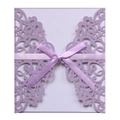 Invito matrimonio lavanda tagliato a laser con motivo a vite ed elegante fiocco di nastro - Lilla