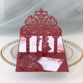 Elegant burgundy laser-cut 3D wedding invitation featuring a romantic couple silhouette - Dark Red