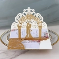 Elegant 3D laser cut wedding invitation with gold glitter arch and rose floral details - Glitter Golden Yellow