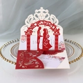 Laserschnitt-Hochzeitseinladung in Rot-Glitter mit romantischer Silhouette und Blumenkarte - Glitzer Rot