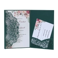 Laser-cut dark green floral wedding invitation suite with white floral inner cards - Ink Green