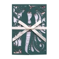 Detail of laser-cut wedding invitation with silhouette and cream silk ribbon bow - Ink Green
