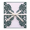 Elegant laser cut dark green butterfly wedding invitation with white ribbon and inner sheet - Ink Green