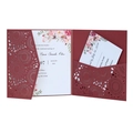 Elegant burgundy laser cut wedding invitation with intricate lace patterns and floral inserts - Dark Red