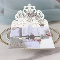 Detailed laser-cut wedding card with 3D silver mirror arch and intricate lace design - Reflective Silver