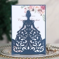 Elegant navy blue laser cut wedding invitation with lace floral design and card - Iridescent Blue
