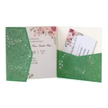 Détail du faire-part de mariage découpé au laser vert scintillant avec carte florale et RSVP - Vert Foncé Pailleté