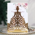 Elegant gold laser cut wedding invitation with bride silhouette and floral inner card - Gold